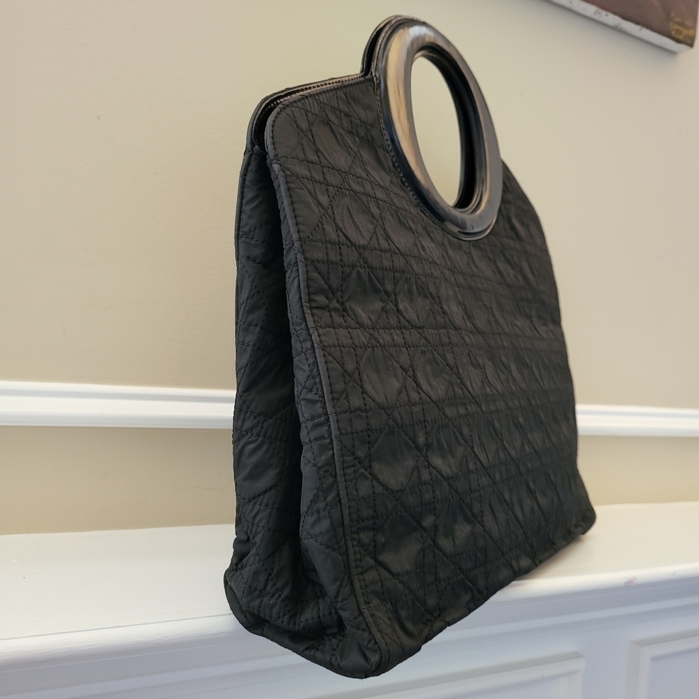 Christian Dior Cannage Tote Hand Bag Quilted Leather Cloth Black...Auth,,w/COA - Picture 3 of 16
